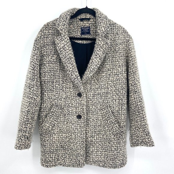 Abercrombie & Fitch Jackets & Blazers - ABERCROMBIE & FITCH Black White Tweed Wool Blend Button Coat Jacket Size Small